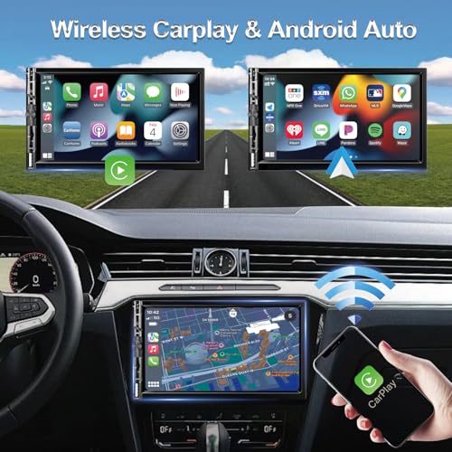 Double Din Car Stereo with Apple Carplay, HD Touch Screen