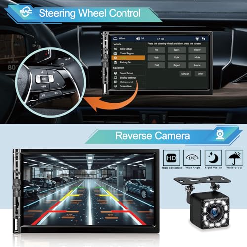 Double Din Car Stereo with Apple Carplay, HD Touch Screen