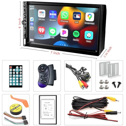 Double Din Car Stereo with Apple Carplay, HD Touch Screen