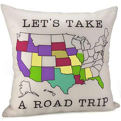 Adventure Camper Decor Pillow Cover with US Map