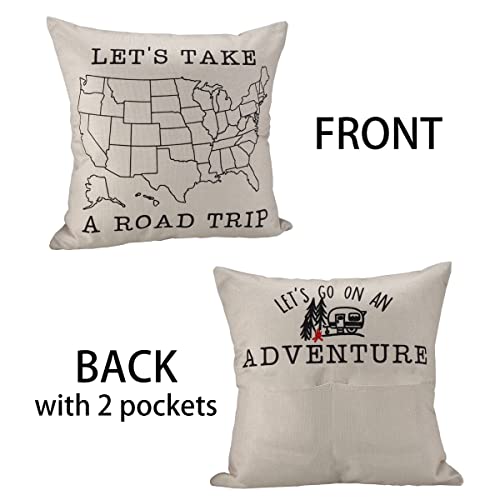 Adventure Camper Decor Pillow Cover with US Map