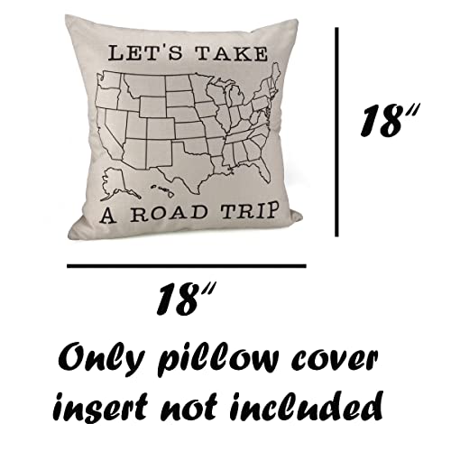 Adventure Camper Decor Pillow Cover with US Map