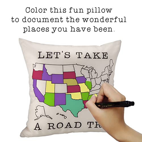 Adventure Camper Decor Pillow Cover with US Map
