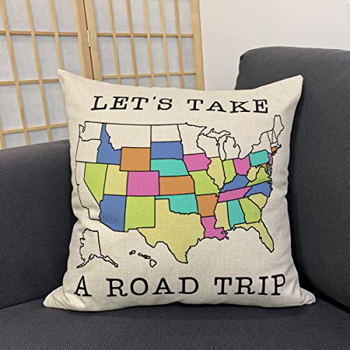 Adventure Camper Decor Pillow Cover with US Map