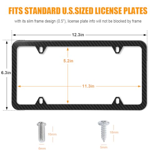 Osilly Slim Carbon Fiber License Plate Frame, 2 Pack