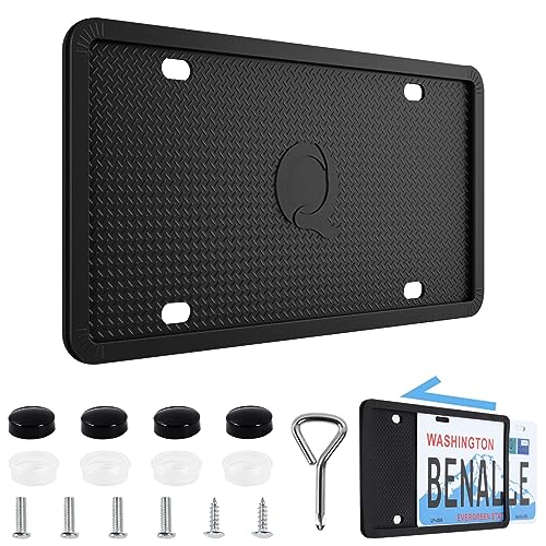 Black Silicone License Plate Frame with Screw Caps