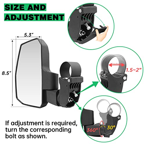 Automatic Reset UTV Side Mirrors for 1.5"-2.0" Roll Cage