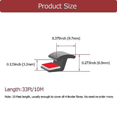 33ft Tintvent Fender Flare Edge Trim - Car Wheel Well Seals