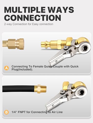 2-Pack 1/4 Inch Female NPT Locking Tire Chuck