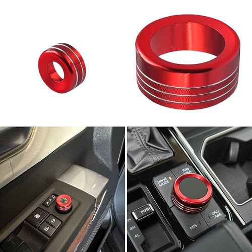 Red Center Console & Rear Mirror Knob Cover Set