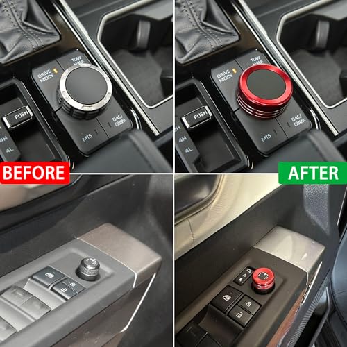 Red Center Console & Rear Mirror Knob Cover Set