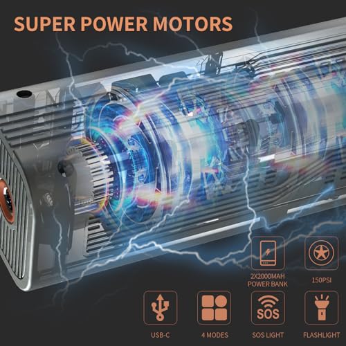 OGXCUU Portable Air Compressor, 150PSI Cordless Tire Inflator