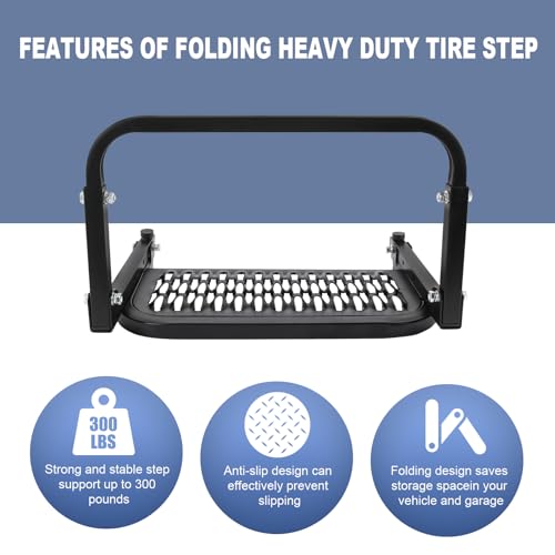 DICMIC Heavy Duty Folding Tire Step for Truck/SUV/RV