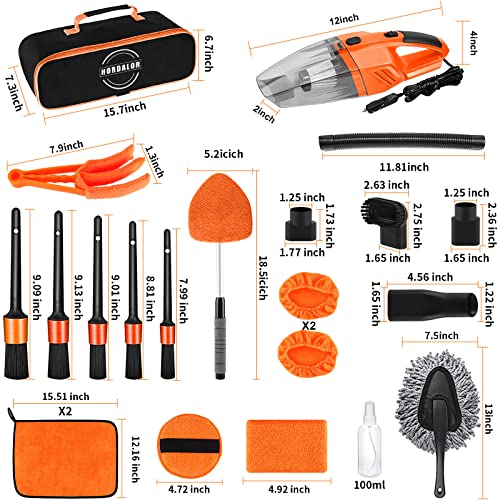 17Pcs Car Cleaning Kit: High Power Vacuum, Detailing Brush, Microfiber
