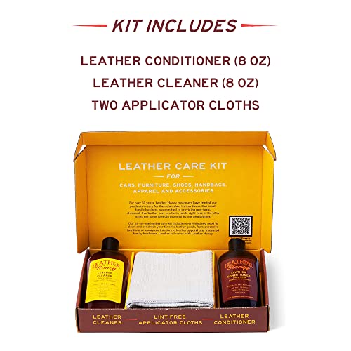 Leather Honey Care Kit: Conditioner, Cleaner, Applicators (8oz)