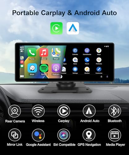 Podofo 10.26'' Carplay Screen with Rear Backup Camera