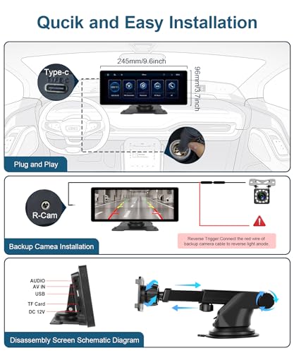 Podofo 10.26'' Carplay Screen with Rear Backup Camera