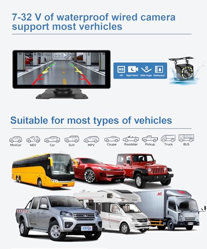 Podofo 10.26'' Carplay Screen with Rear Backup Camera