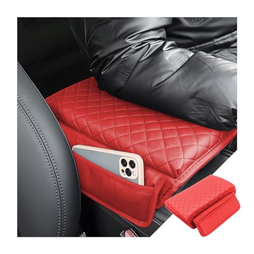 Red Carbon Fiber Car Armrest Cushion Organizer Pad