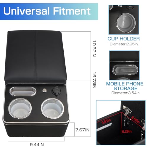 Donpida Armrest Storage Box with Cup & Phone Holder