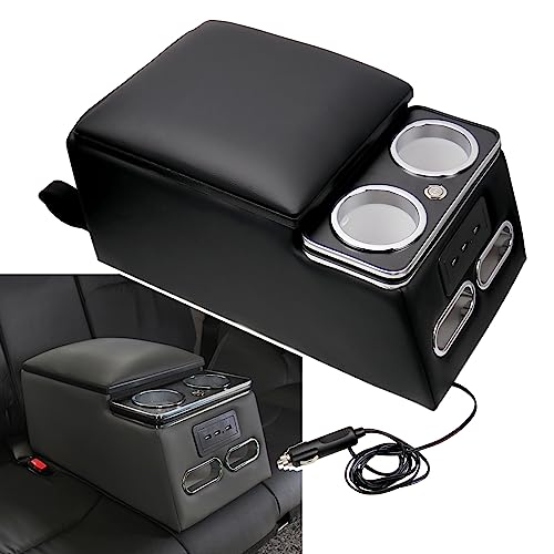 Black Universal Truck Seat Organizer with LED, USB, Cup Holders
