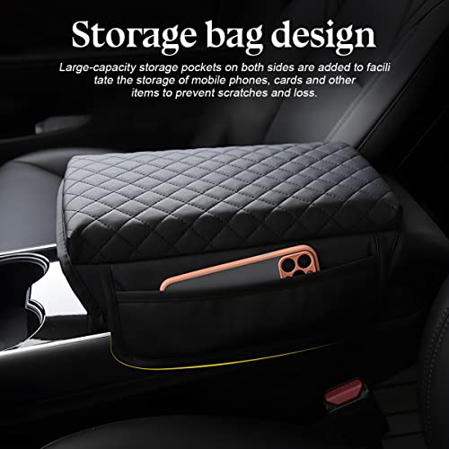 Red Carbon Fiber Car Armrest Cushion Organizer Pad