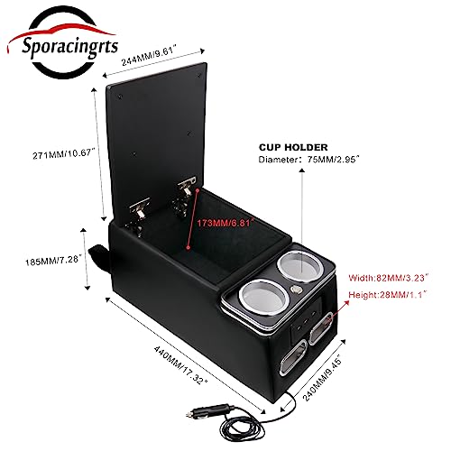 Black Universal Truck Seat Organizer with LED, USB, Cup Holders