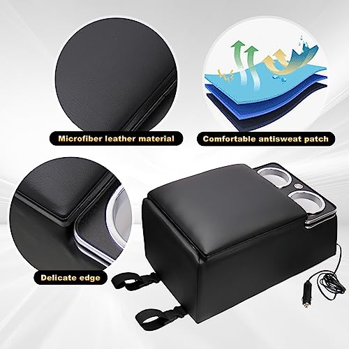 Black Universal Truck Seat Organizer with LED, USB, Cup Holders