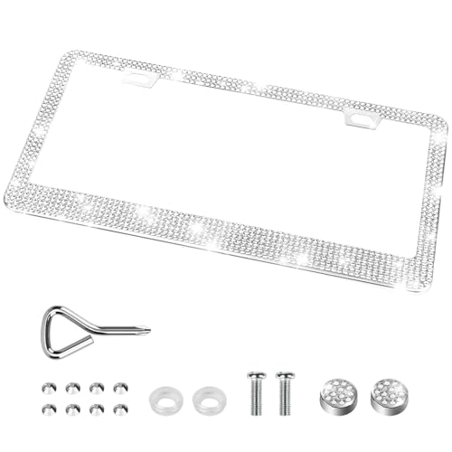 Bling Rhinestone License Plate Frames for Women, Stainless Steel