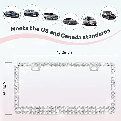 Bling Rhinestone License Plate Frames for Women, Stainless Steel