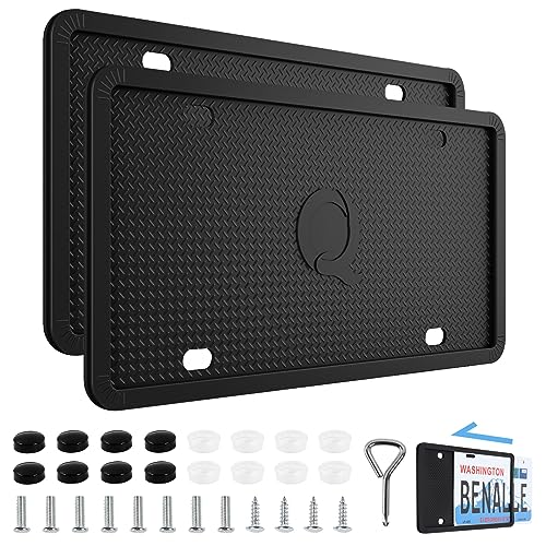 2 Pack Black Silicone License Plate Frames, Side-Opening
