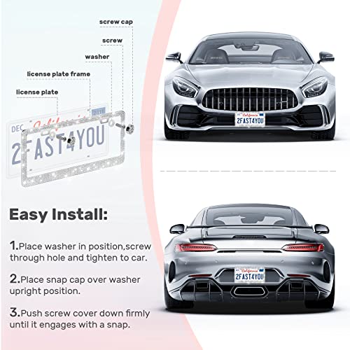 Bling Rhinestone License Plate Frames for Women, Stainless Steel