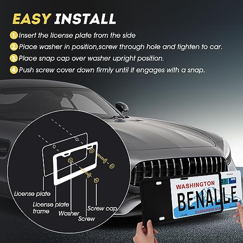 2 Pack Black Silicone License Plate Frames, Side-Opening