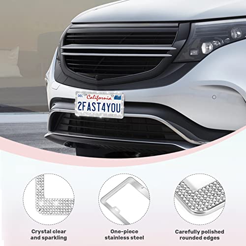 Bling Rhinestone License Plate Frames for Women, Stainless Steel