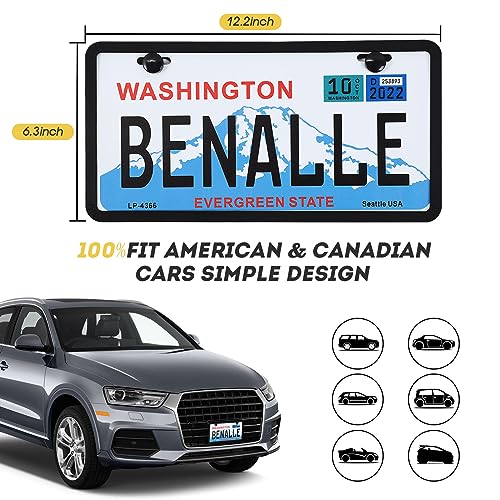 2 Pack Black Silicone License Plate Frames, Side-Opening