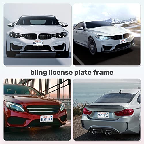 Bling Rhinestone License Plate Frames for Women, Stainless Steel