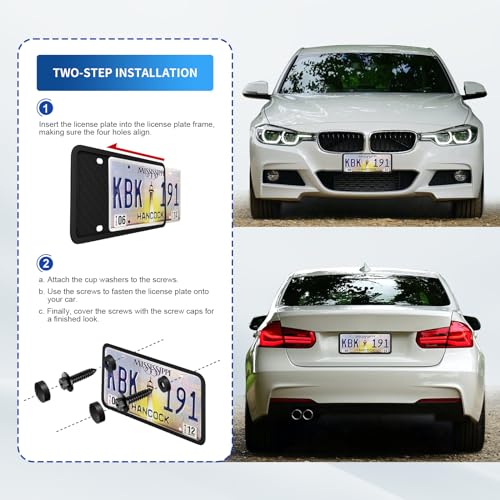 Universal Black License Plate Frames, 2 Pack Car Accessories
