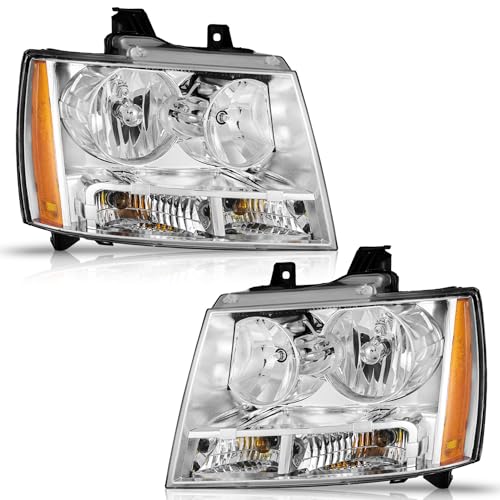 Chrome Headlights Assembly Pair for Chevy Avalanche/Suburban/Tahoe/GMC Yukon