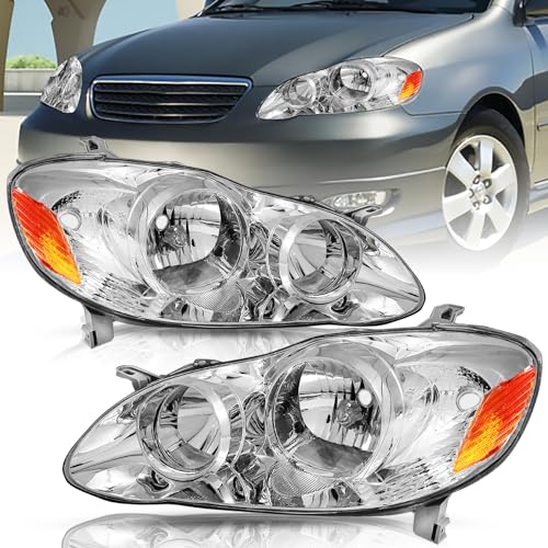 Toyota Corolla 2003-2008 Headlight Assembly Set, Chrome Housing