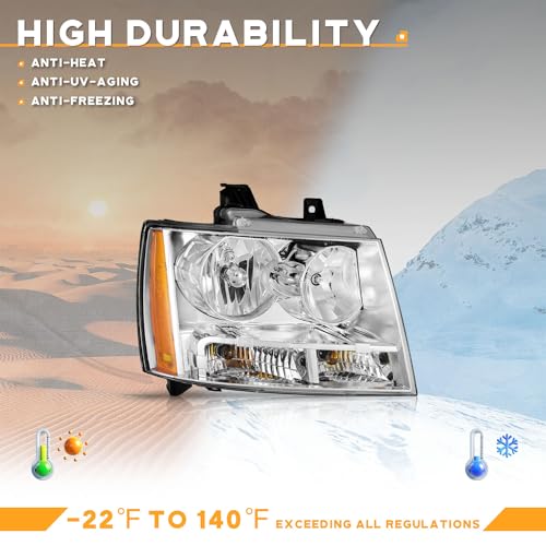Chrome Headlights Assembly Pair for Chevy Avalanche/Suburban/Tahoe/GMC Yukon