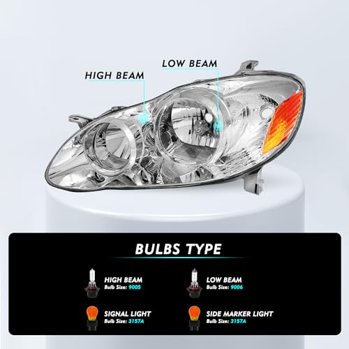 Toyota Corolla 2003-2008 Headlight Assembly Set, Chrome Housing