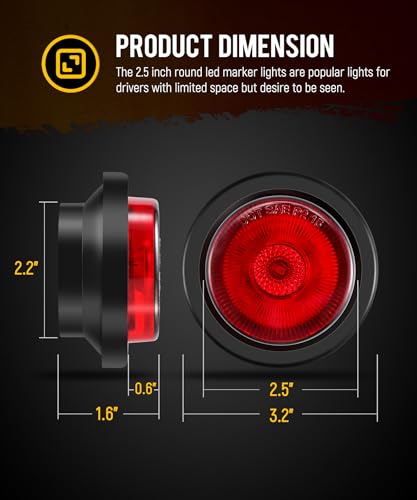 Partsam 5Pcs 2.5" Round Red LED Side Marker