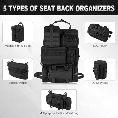 Universal Tactical Seat Back Organizer with 5 Detachable Pouches