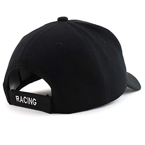 3D Embroidered Flame Race Flag Baseball Cap - Black