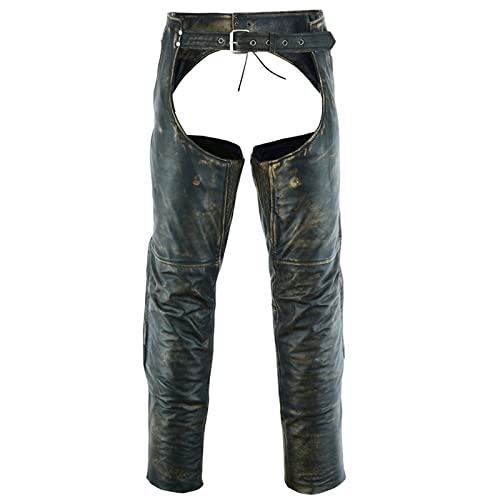 Distressed Brown Leather Motorcycle Riding Chaps for Men