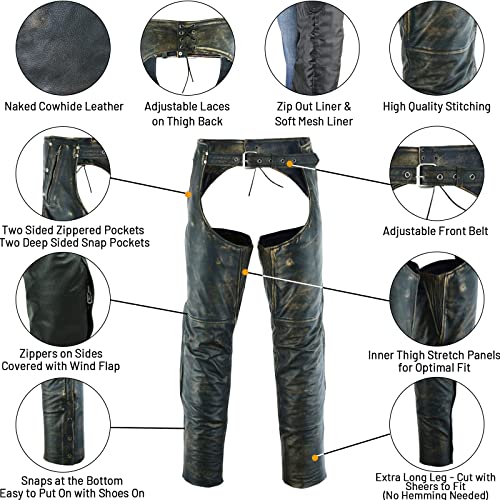 Distressed Brown Leather Motorcycle Riding Chaps for Men