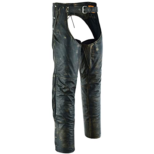 Distressed Brown Leather Motorcycle Riding Chaps for Men