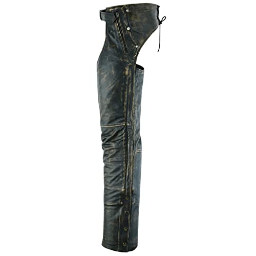 Distressed Brown Leather Motorcycle Riding Chaps for Men