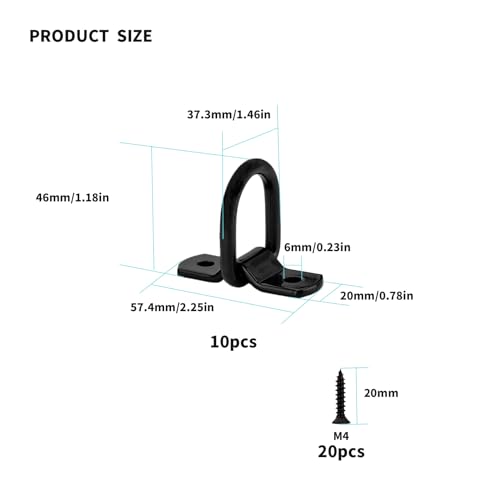 10pcs 1/4" Black Heavy Duty D Rings
