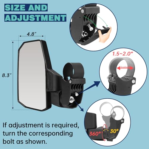 SHEJISI UTV Mirrors with Spring Back Feature